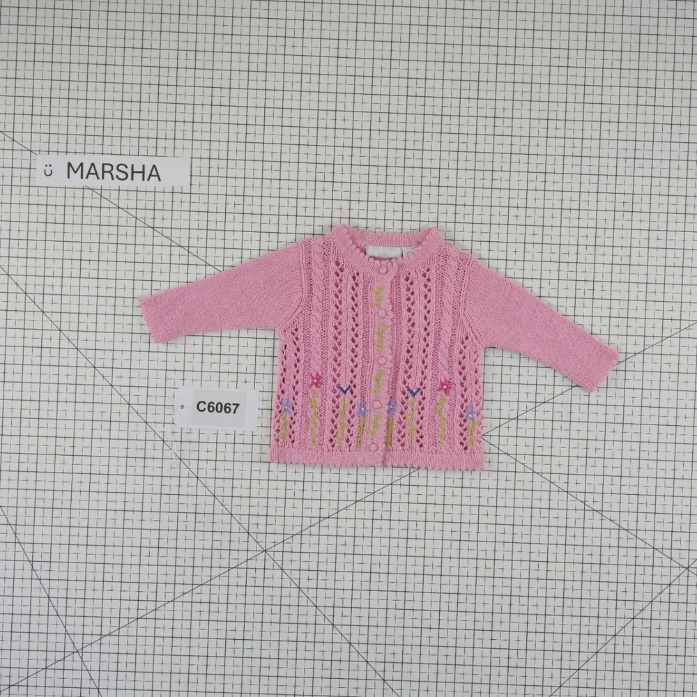 Halston Baby Cardigan Sweater Girls Size 12 Months Pink‎ Pointelle Floral Knit - Picture 4 of 4